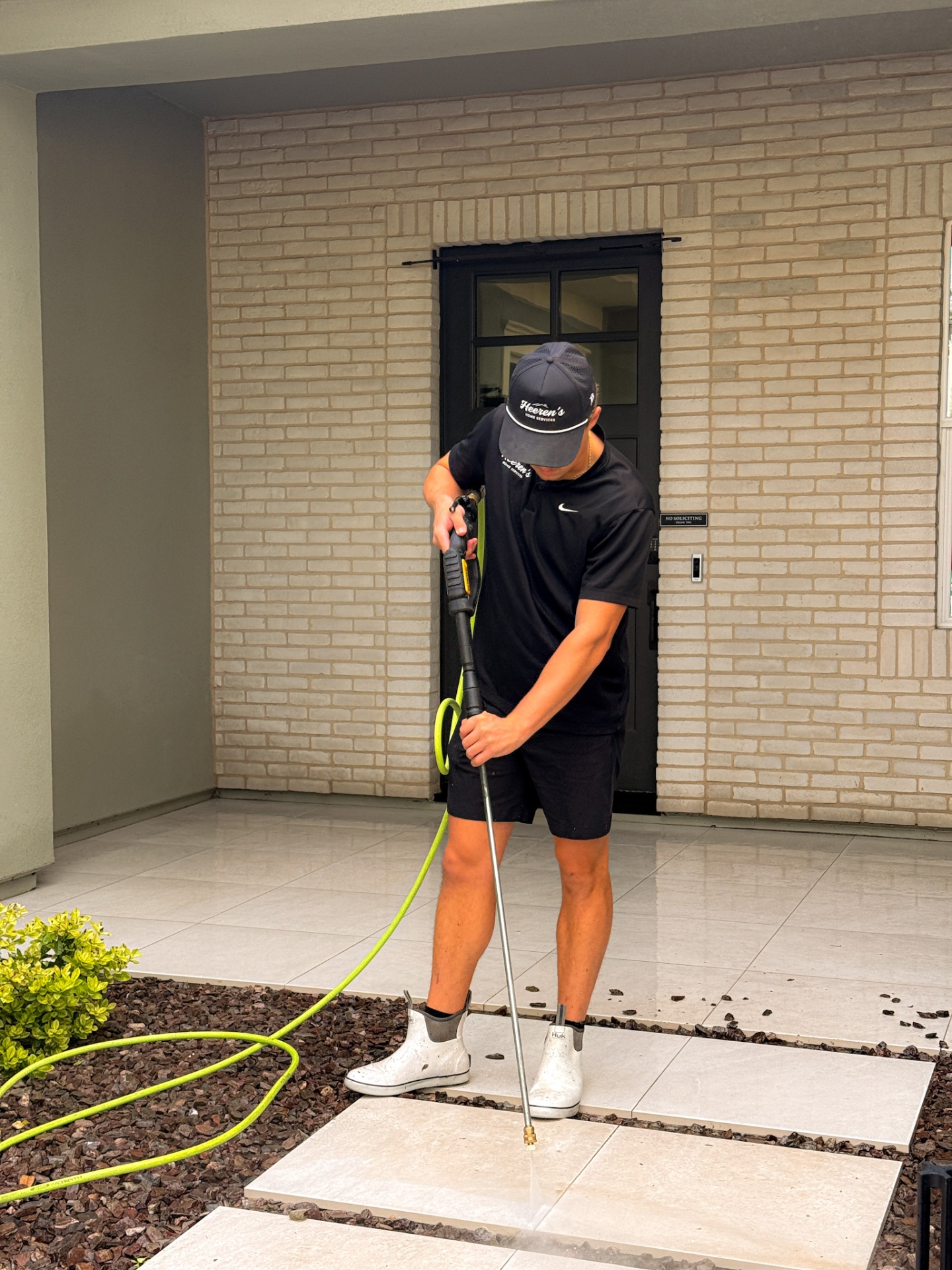 Freshly pressure washed driveway and walkway